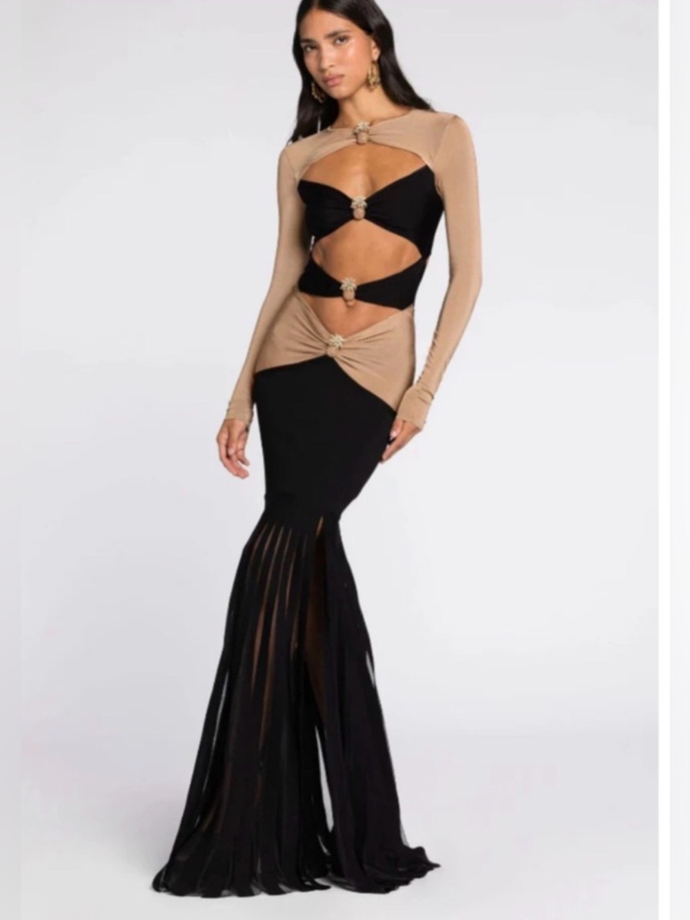 Black and Beige High-Waist Maxi Skirt - Sleek Evening Style